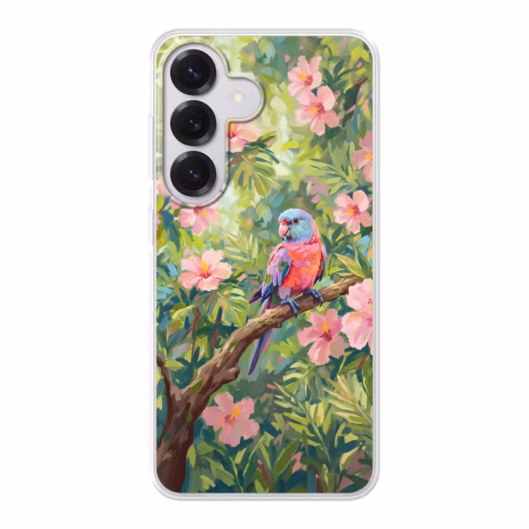 Papagaai - Hibiscusbloemen - Kleurrijk Telefoonhoesje Samsung Galaxy S26 klein -3d