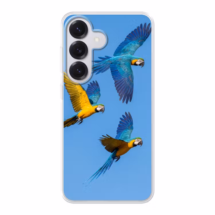 Papagaai - Vliegen - Blauw - Geel Telefoonhoesje Samsung Galaxy S26 klein -3d