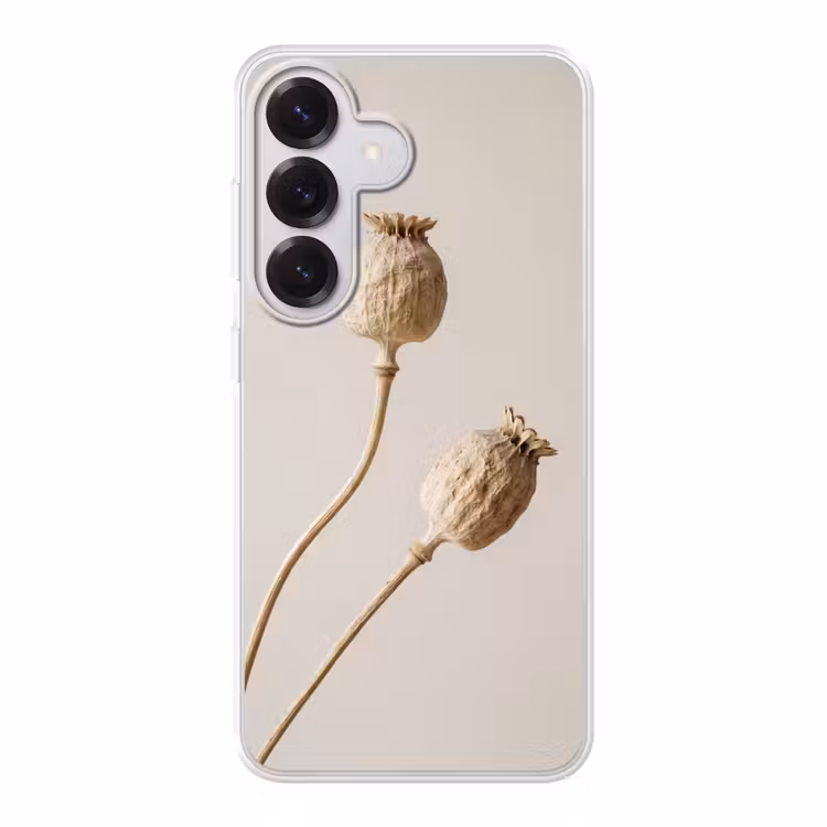 Papaverbollen - Droogbloemen - Minimalistisch - Beige - Rustig Telefoonhoesje Samsung Galaxy S26 klein -3d