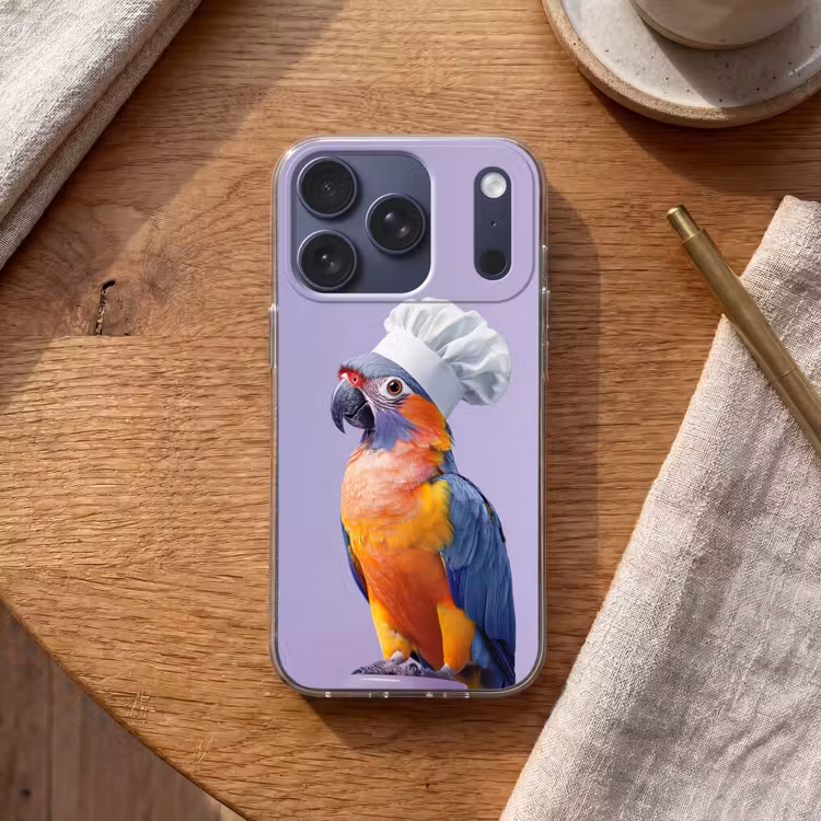Papegaai - Koksmuts - Paars - Cute Telefoonhoesje iPhone 17 Pro klein -sfeer1