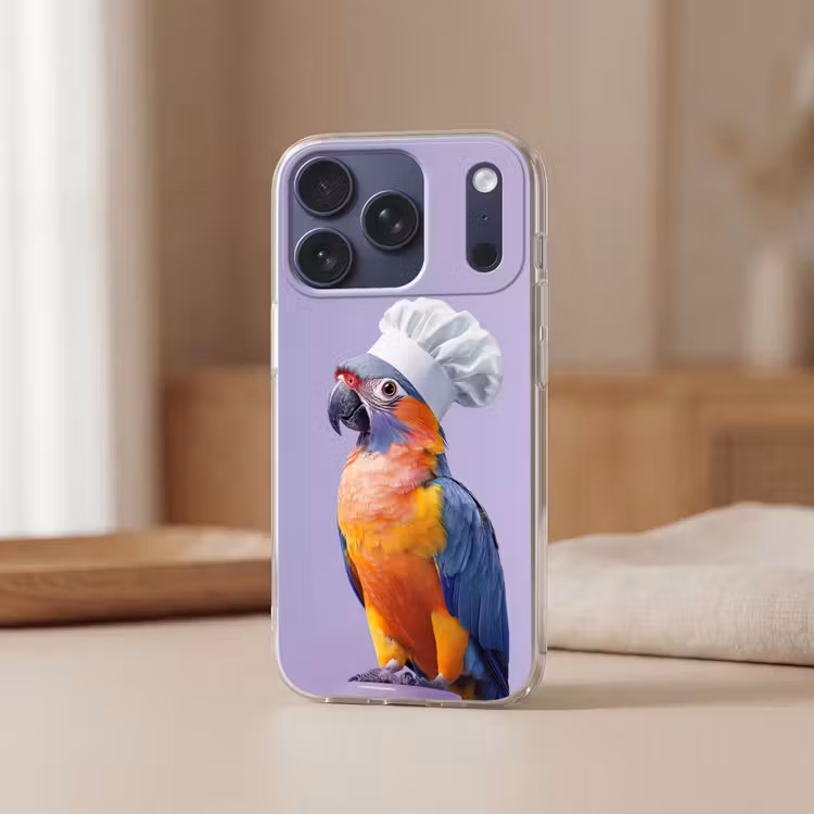Papegaai - Koksmuts - Paars - Cute Telefoonhoesje iPhone 17 Pro klein -sfeer2