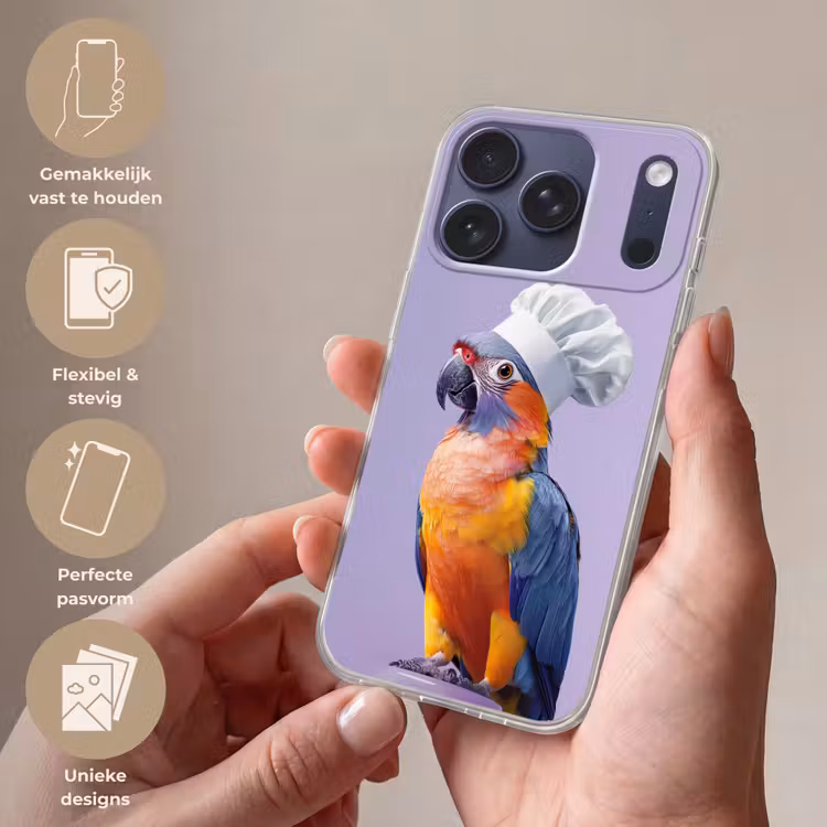 Papegaai - Koksmuts - Paars - Cute Telefoonhoesje iPhone 17 Pro klein -sfeer3_NL