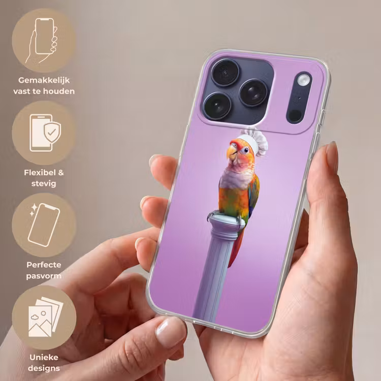 Papegaai - Koksmuts - Pilaar - Vogel Telefoonhoesje iPhone 17 Pro klein -sfeer3_NL