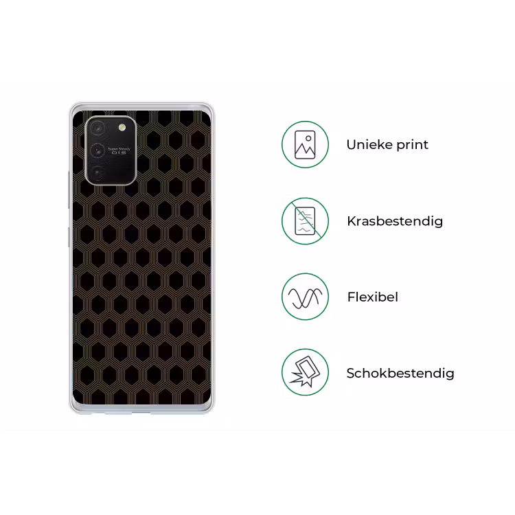 Parallel - Goud - Zwart - Bijenraatmotief Telefoonhoesje Samsung Galaxy S10 Lite klein 364 -specsS10Lite
