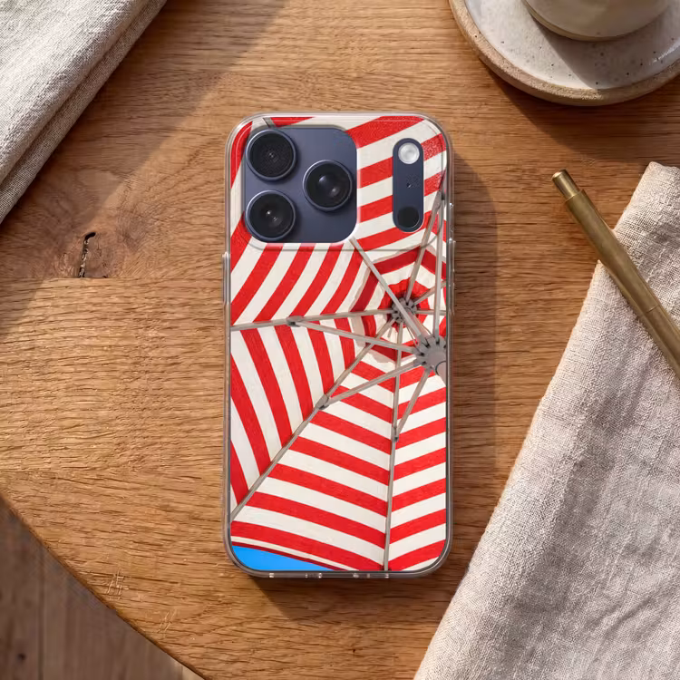 Parasol - Strepen - Zomer - Rood - Blauw Telefoonhoesje iPhone 17 Pro klein -sfeer1