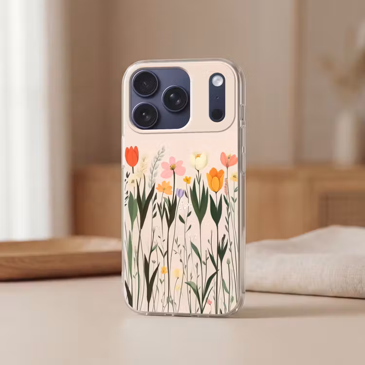 Pasteltinten - Bloemen - Illustratie Telefoonhoesje iPhone 17 Pro klein -sfeer2