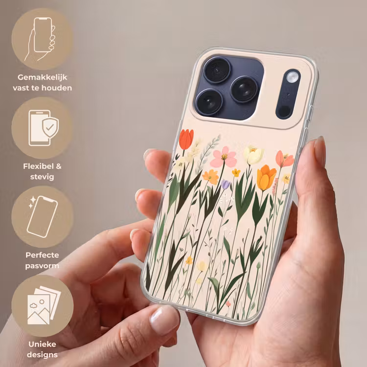Pasteltinten - Bloemen - Illustratie Telefoonhoesje iPhone 17 Pro klein -sfeer3_NL