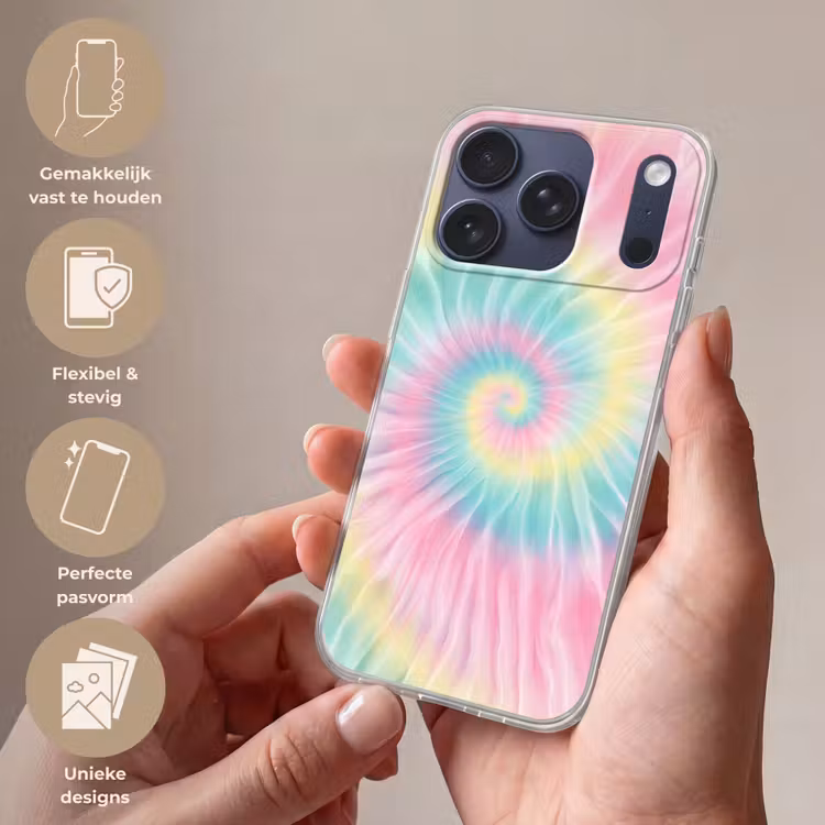 Pasteltinten - Tie dye - Roze Telefoonhoesje iPhone 17 Pro klein -sfeer3_NL