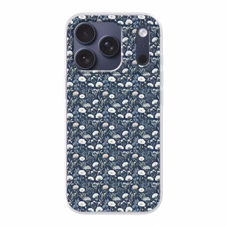 Patroon - Bloemen - Wit - Blauw Telefoonhoesje iPhone 17 Pro klein 878 -3d