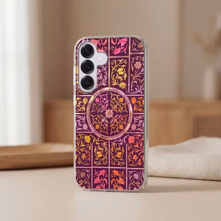 Patroon - Floraal - Oosters - Paars - Goud Telefoonhoesje Samsung Galaxy S26 klein -sfeer2
