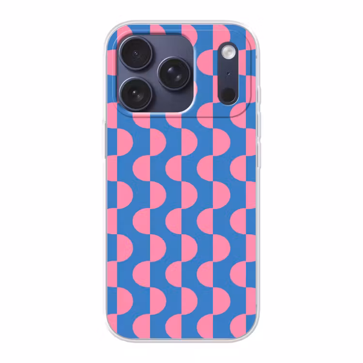 Patroon - Halve cirkels - Abstract - Modern - Roze - Blauw Telefoonhoesje iPhone 17 Pro klein -3d