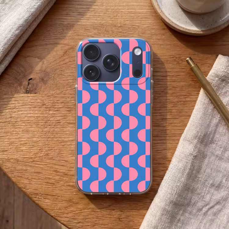 Patroon - Halve cirkels - Abstract - Modern - Roze - Blauw Telefoonhoesje iPhone 17 Pro klein -sfeer1