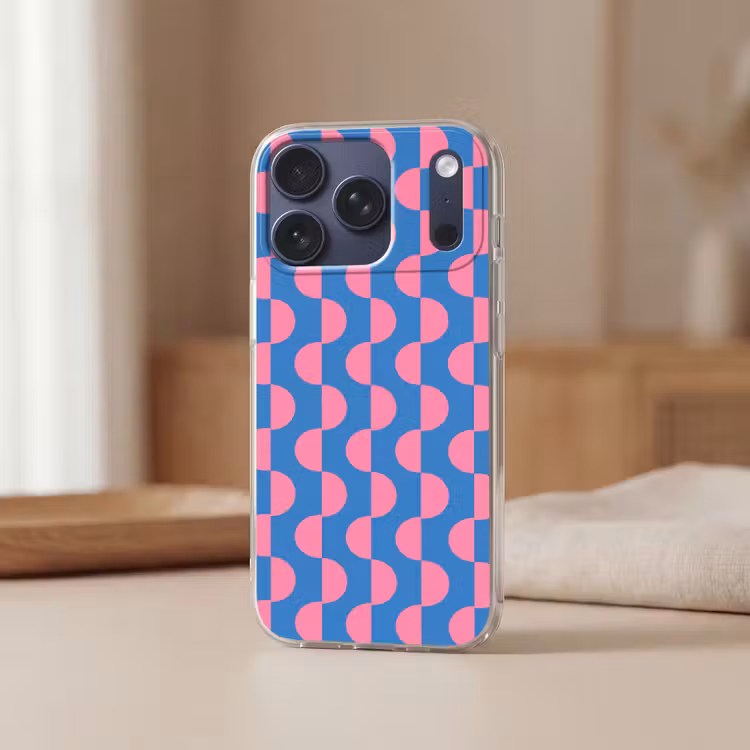 Patroon - Halve cirkels - Abstract - Modern - Roze - Blauw Telefoonhoesje iPhone 17 Pro klein -sfeer2