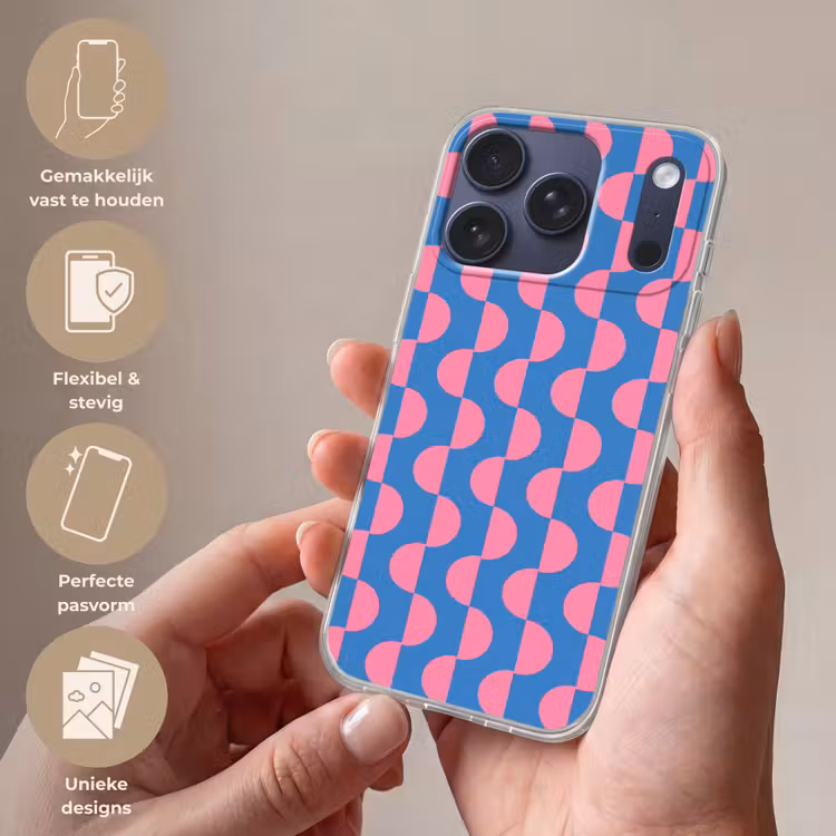 Patroon - Halve cirkels - Abstract - Modern - Roze - Blauw Telefoonhoesje iPhone 17 Pro klein -sfeer3_NL