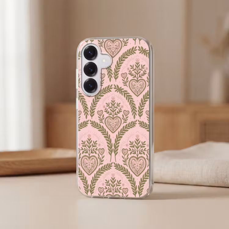 Patroon - Hart - Bloemen - Folkloristisch - Roze Telefoonhoesje Samsung Galaxy S26 klein -sfeer2