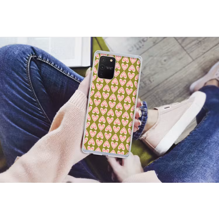 Patroon - Symmetrisch - Hartjes - Olijfgroen Telefoonhoesje Samsung Galaxy S10 Lite klein 364 -handS10Lite