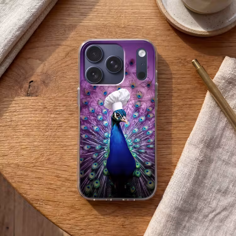 Pauw - Koksmuts - Cool - Paars Telefoonhoesje iPhone 17 Pro klein -sfeer1