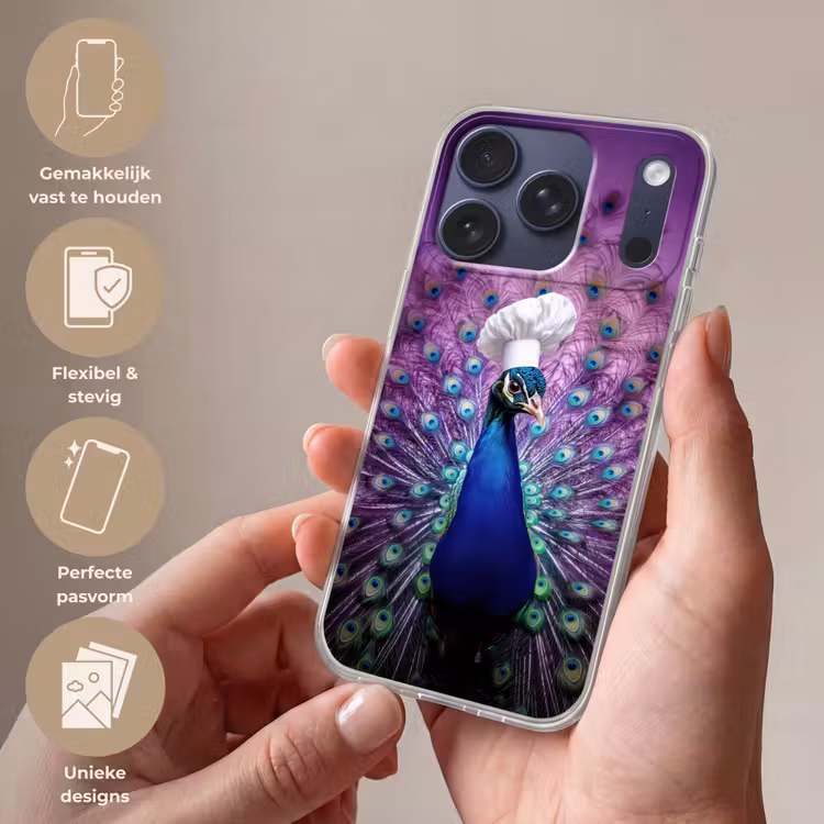Pauw - Koksmuts - Cool - Paars Telefoonhoesje iPhone 17 Pro klein -sfeer3_NL