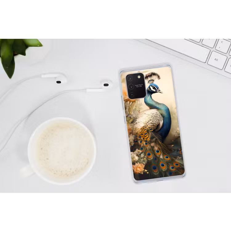 Pauw - Pauwenveren - Bloemen - Vogels - Botanisch Telefoonhoesje Samsung Galaxy S10 Lite klein -oordopS10Lite