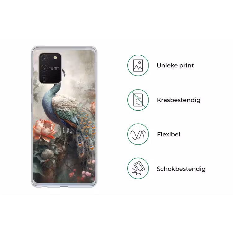 Pauw - Pauwenveren - Vogel - Jungle - Bloemen Telefoonhoesje Samsung Galaxy S10 Lite klein -specsS10Lite