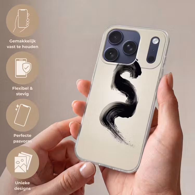 Penseelstreek - Zwart - Minimalistisch Telefoonhoesje iPhone 17 Pro klein -sfeer3_NL