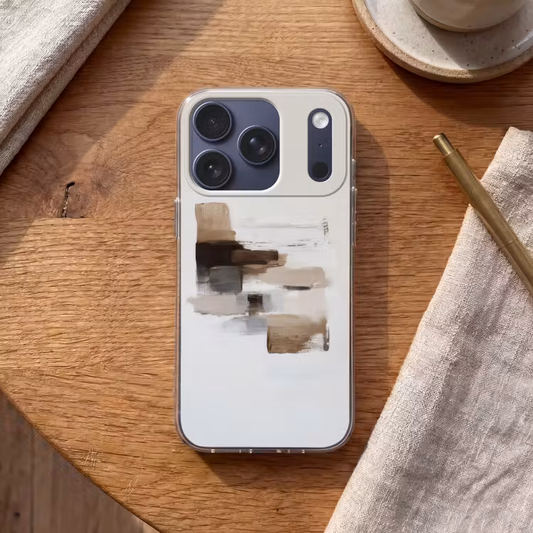Penseelstreken - Balans - Beige - Bruin Telefoonhoesje iPhone 17 Pro klein -sfeer1