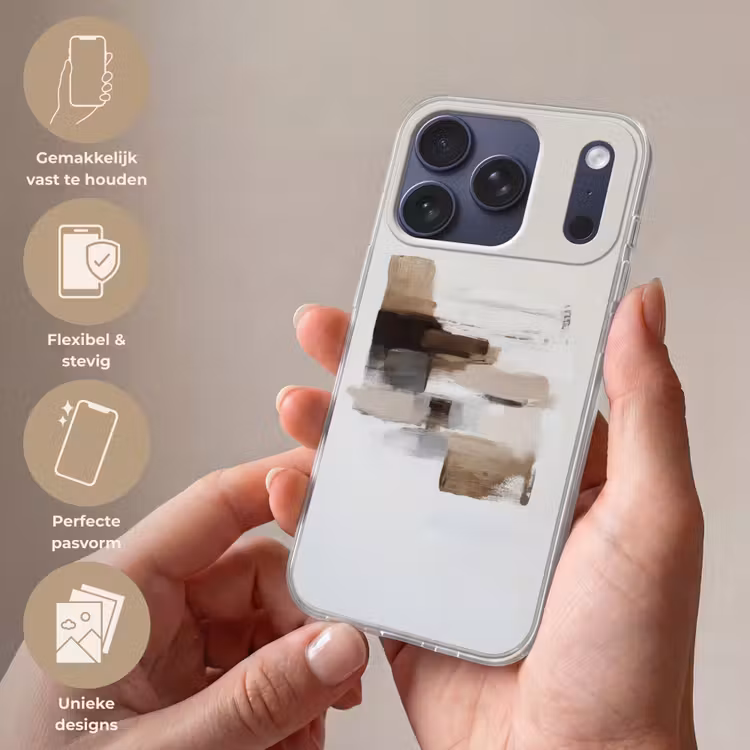 Penseelstreken - Balans - Beige - Bruin Telefoonhoesje iPhone 17 Pro klein -sfeer3_NL
