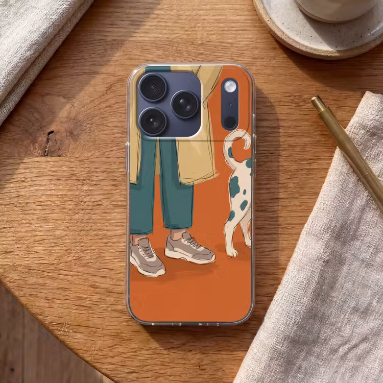 Persoon - Hond - Dieren - Illustratie - Modern Telefoonhoesje iPhone 17 Pro klein -sfeer1