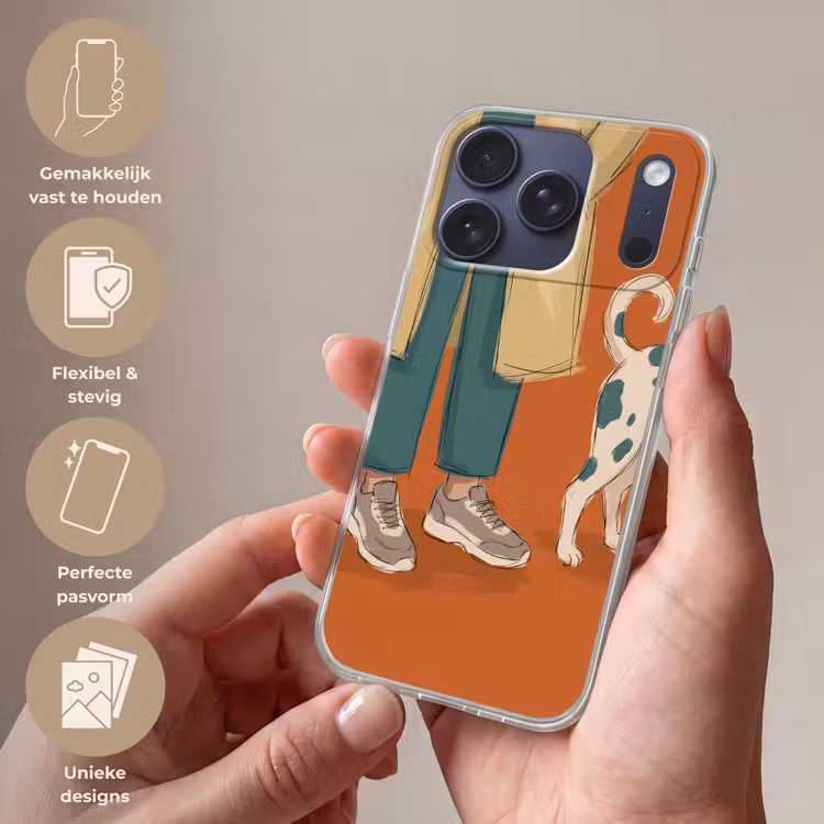 Persoon - Hond - Dieren - Illustratie - Modern Telefoonhoesje iPhone 17 Pro klein -sfeer3_NL
