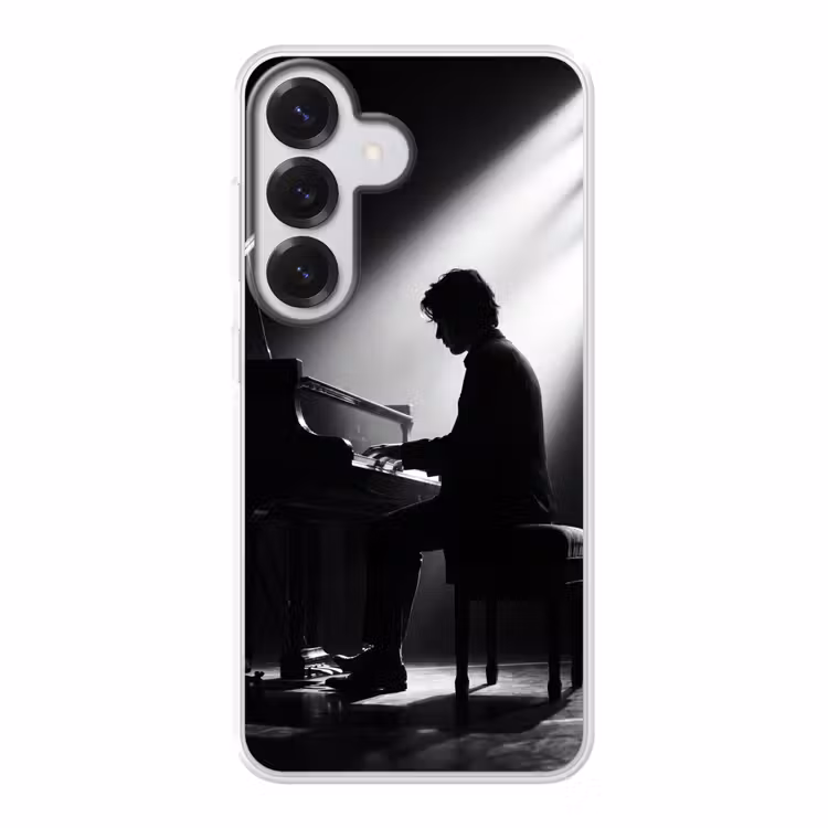 Persoon - Piano - Muziek - Zwart-wit - Podium Telefoonhoesje Samsung Galaxy S26 klein -3d