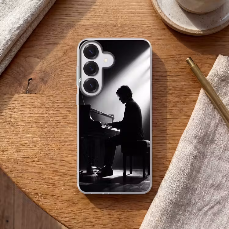 Persoon - Piano - Muziek - Zwart-wit - Podium Telefoonhoesje Samsung Galaxy S26 klein -sfeer1