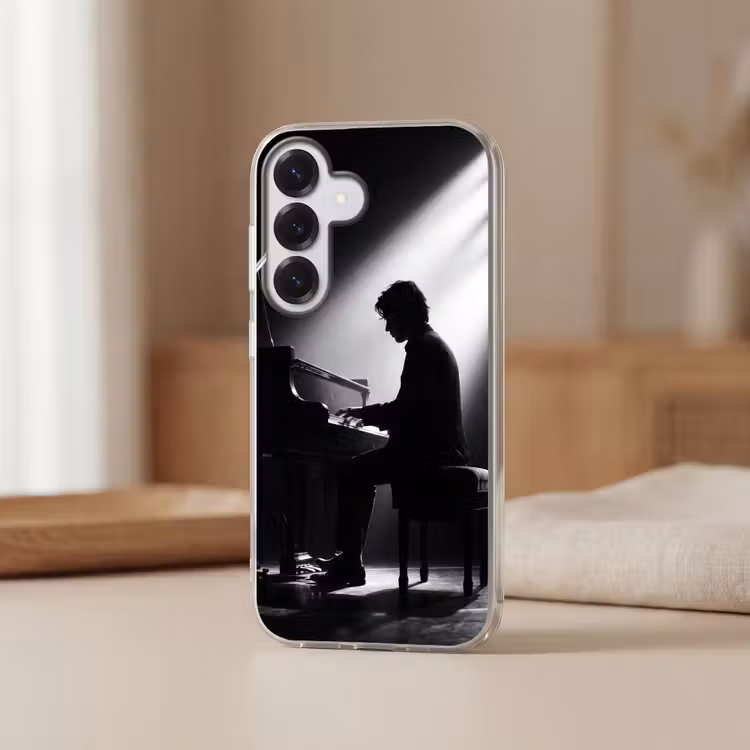 Persoon - Piano - Muziek - Zwart-wit - Podium Telefoonhoesje Samsung Galaxy S26 klein -sfeer2
