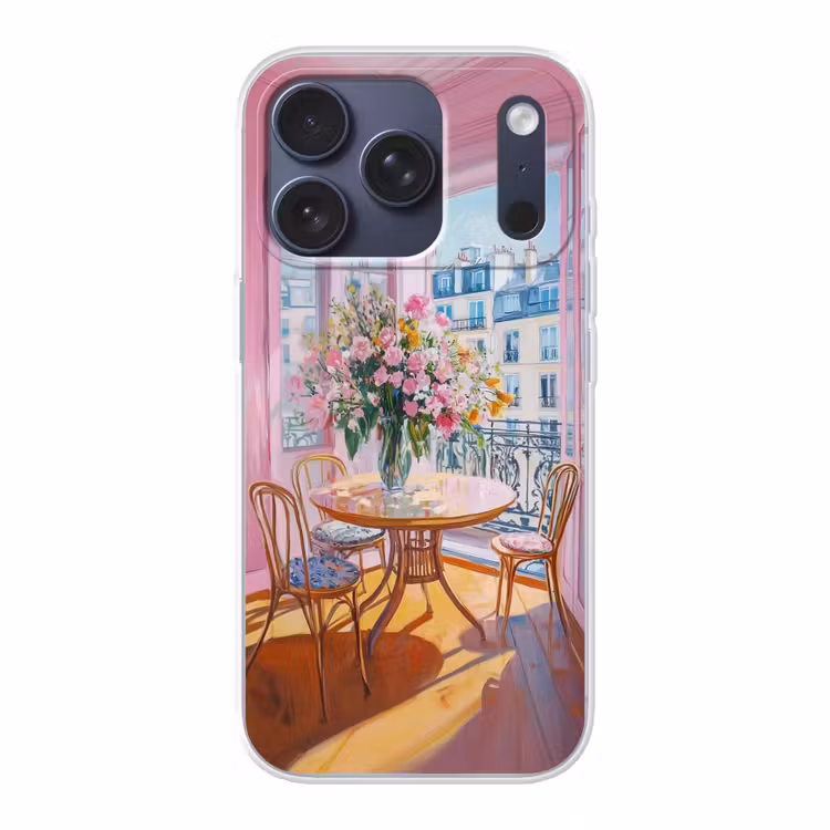 Pink - City - Bloemen Telefoonhoesje iPhone 17 Pro klein -3d