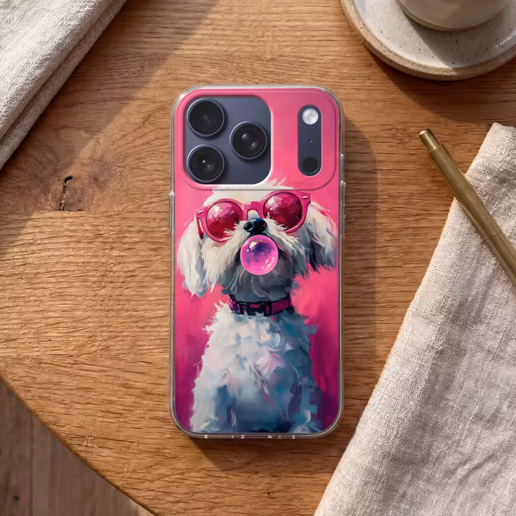 Pink - Hond - Bubbel Telefoonhoesje iPhone 17 Pro klein -sfeer1