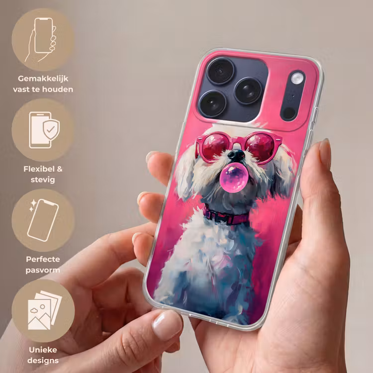 Pink - Hond - Bubbel Telefoonhoesje iPhone 17 Pro klein -sfeer3_NL