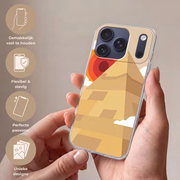 Piramide - Zon - Woestijn - Modern - Oranje Telefoonhoesje iPhone 17 Pro klein -sfeer3_NL