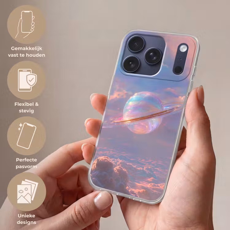 Planeet - Lucht - Wolken - Pasteltinten Telefoonhoesje iPhone 17 Pro klein -sfeer3_NL
