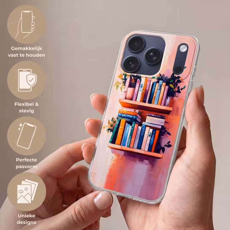 Planken - Boeken - Bladeren Telefoonhoesje iPhone 17 Pro klein -sfeer3_NL
