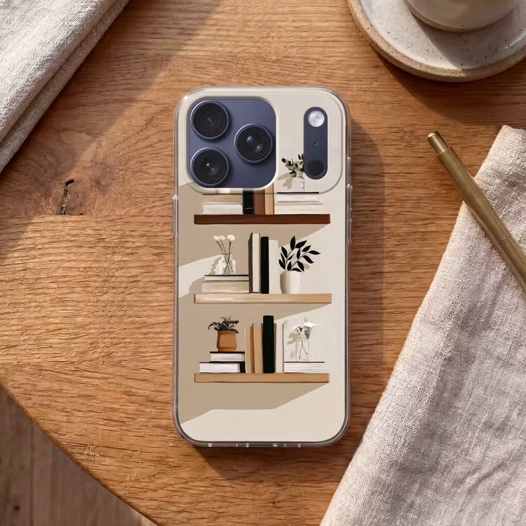 Plankjes - Boeken - Vaasjes - Planten Telefoonhoesje iPhone 17 Pro klein -sfeer1