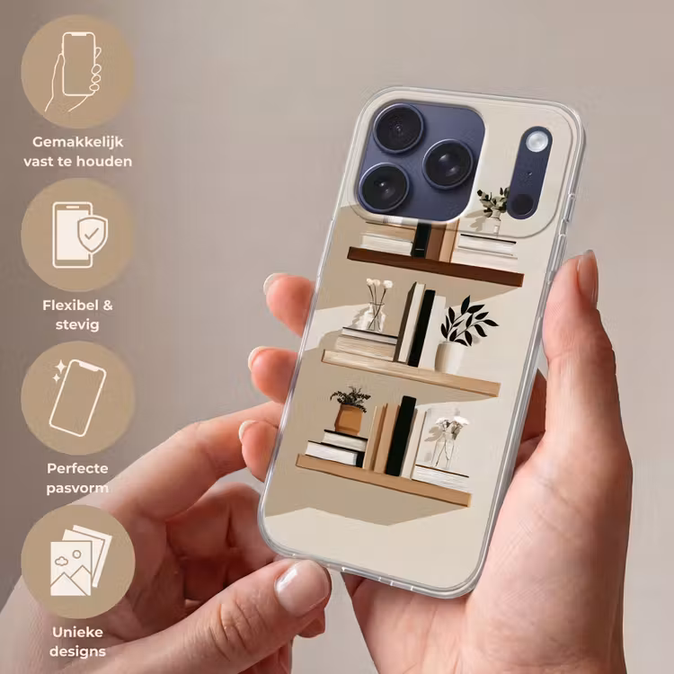Plankjes - Boeken - Vaasjes - Planten Telefoonhoesje iPhone 17 Pro klein -sfeer3_NL