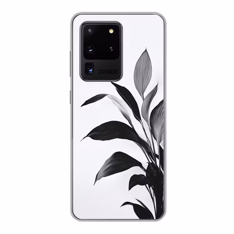 Plant - Bladeren - Minimalistisch - Zwart Telefoonhoesje Samsung Galaxy S20 Ultra klein -3d