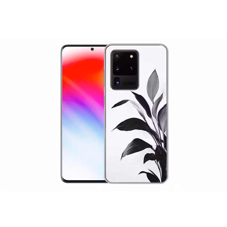 Plant - Bladeren - Minimalistisch - Zwart Telefoonhoesje Samsung Galaxy S20 Ultra klein -dubbelS20Ultra