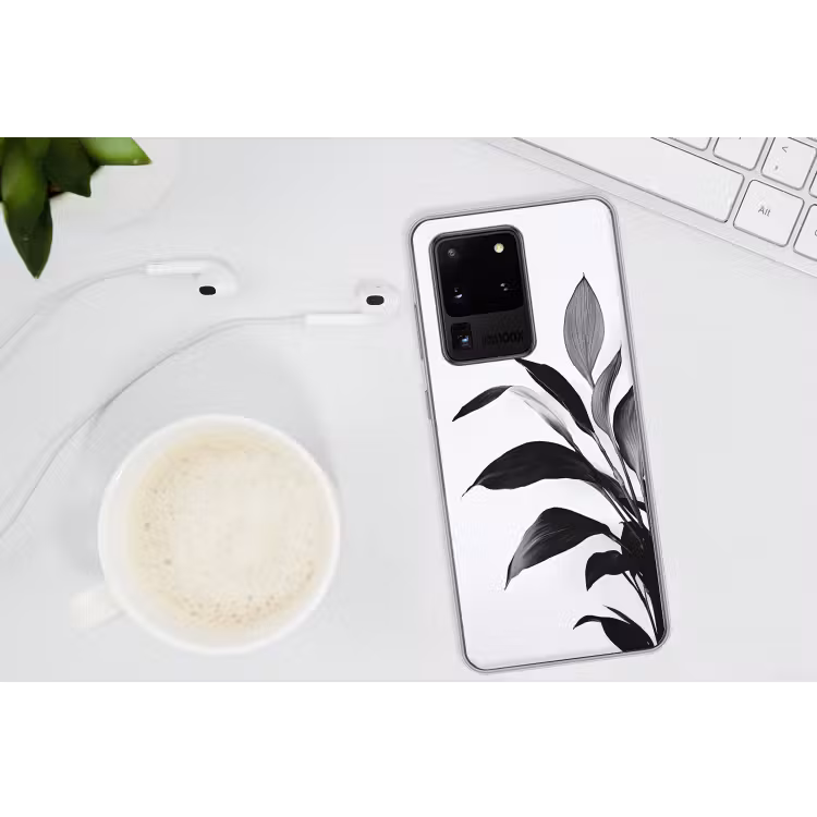 Plant - Bladeren - Minimalistisch - Zwart Telefoonhoesje Samsung Galaxy S20 Ultra klein -oordopS20Ultra