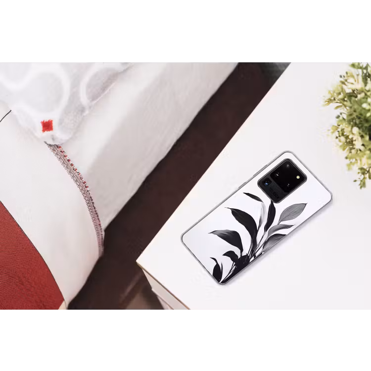 Plant - Bladeren - Minimalistisch - Zwart Telefoonhoesje Samsung Galaxy S20 Ultra klein -kamerS20Ultra