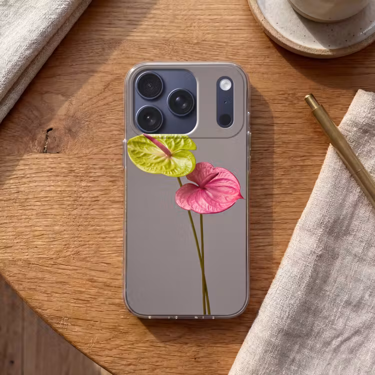 Planten - Anthurium - Groen - Roze Telefoonhoesje iPhone 17 Pro klein -sfeer1