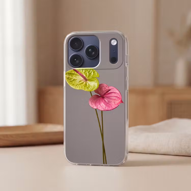 Planten - Anthurium - Groen - Roze Telefoonhoesje iPhone 17 Pro klein -sfeer2