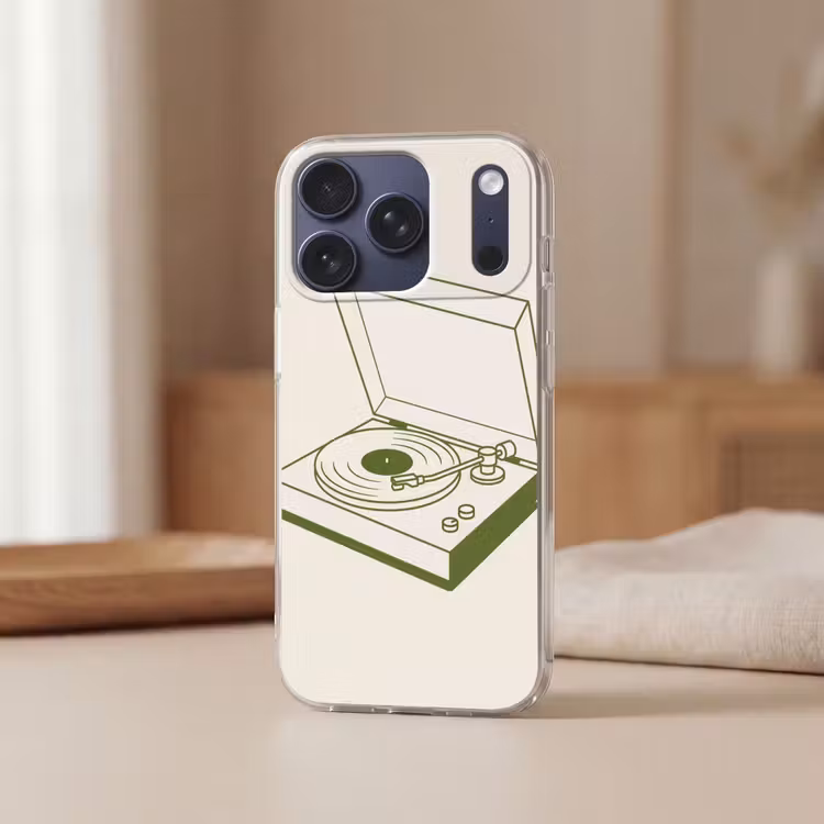 Platenspeler - Vinyl - Muziek - Minimalistisch - Groen Telefoonhoesje iPhone 17 Pro klein -sfeer2