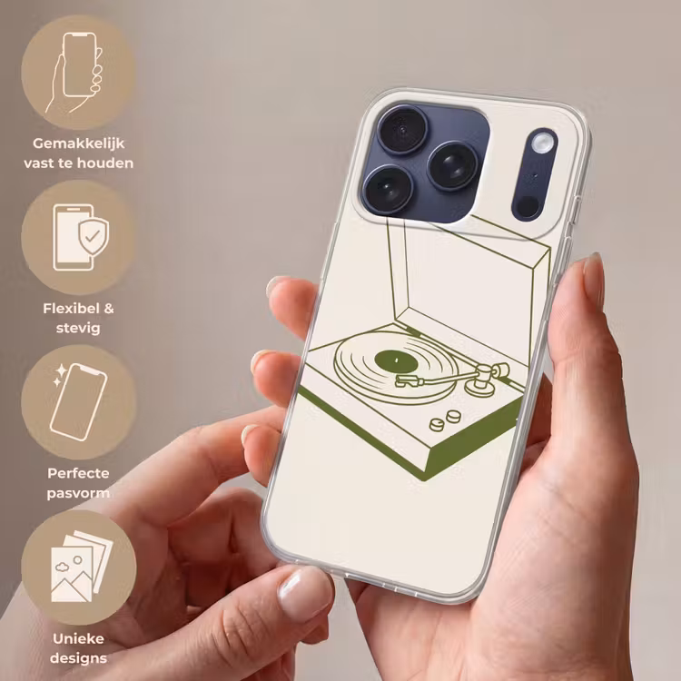 Platenspeler - Vinyl - Muziek - Minimalistisch - Groen Telefoonhoesje iPhone 17 Pro klein -sfeer3_NL