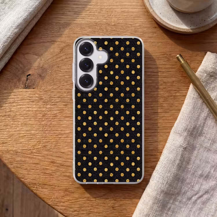 Polka Dot - Stippen - Goud - Zwart Telefoonhoesje Samsung Galaxy S26 klein 975 -sfeer1