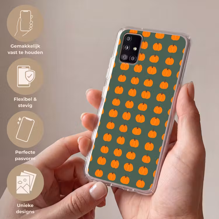 Pompoen - Patroon - Oranje Telefoonhoesje Samsung Galaxy A51 5G klein 373 -sfeer3_NL
